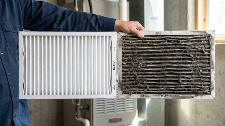 Sammenligning af rent og beskidt luftfilter til hjemmets ventilationssystem