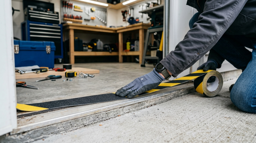 Close-up professional stock photo of anti-slip safety tape b