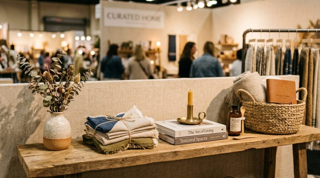 Close-up detail shot of a designer booth at a home and lifes