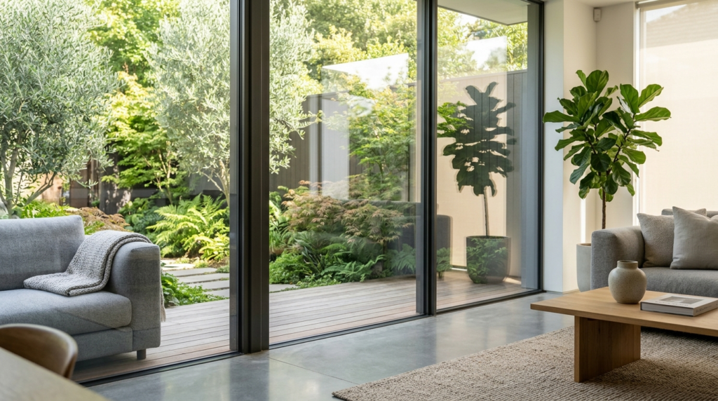 Close-up of pristine clean windows in a luxury modern home i