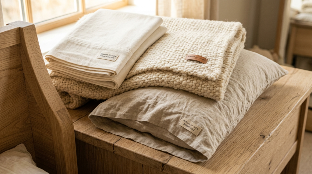 Close-up professional photograph of premium bedroom textiles