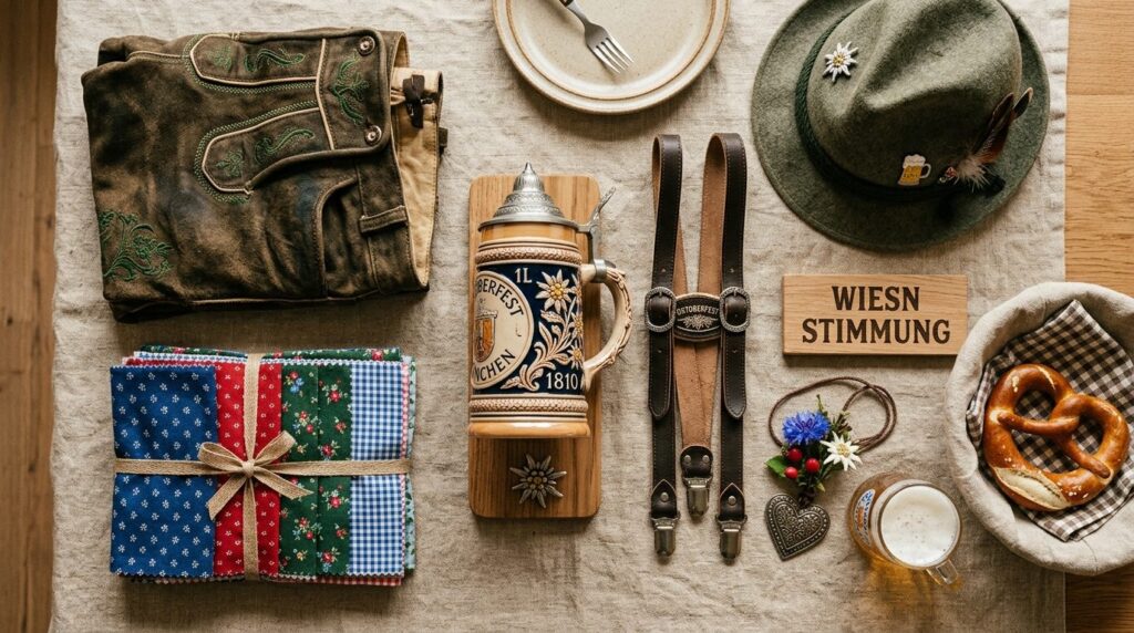 Styled flatlay composition of Oktoberfest home party essenti
