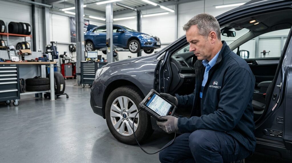 Professional stockfoto of a male inspector using a diagnosti